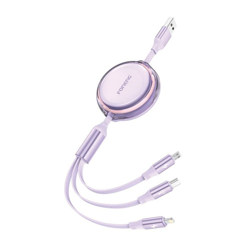 3-in-1 Retractable Cable Foneng X113 1.1M Purple
