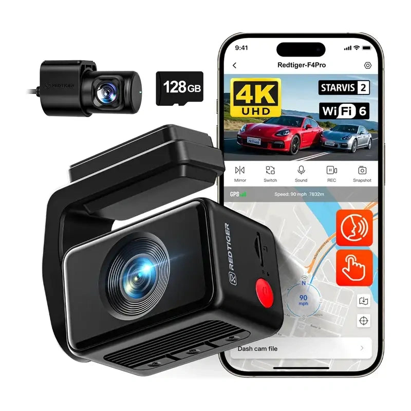 Dashcam REDTIGER F4 Pro WiFi 4K + 1080p 128GB