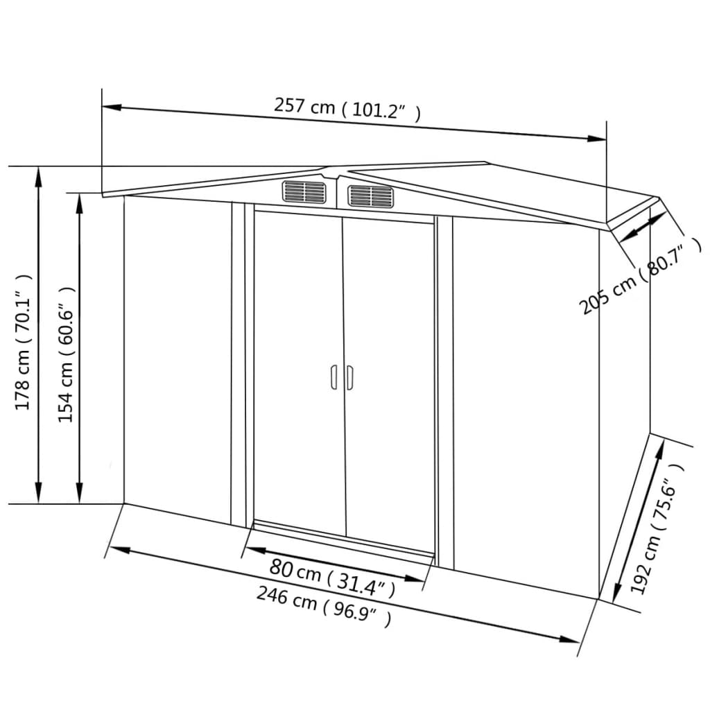 vidaXL Αποθήκη Κήπου Πράσινη 257 x 205 x 178 εκ. Μεταλλική