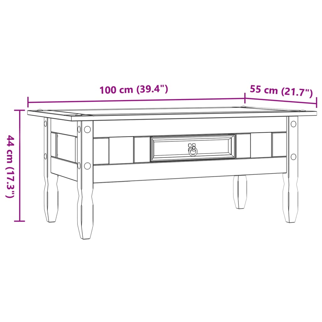 vidaXL Τραπεζάκι Σαλονιού Μεξικ. Στιλ Corona 100x55x44 εκ. Ξύλο Πεύκου