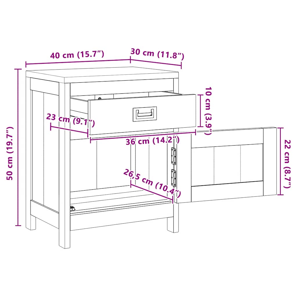 vidaXL Κομοδίνο 40 x 30 x 50 εκ. από Μασίφ Ξύλο Teak