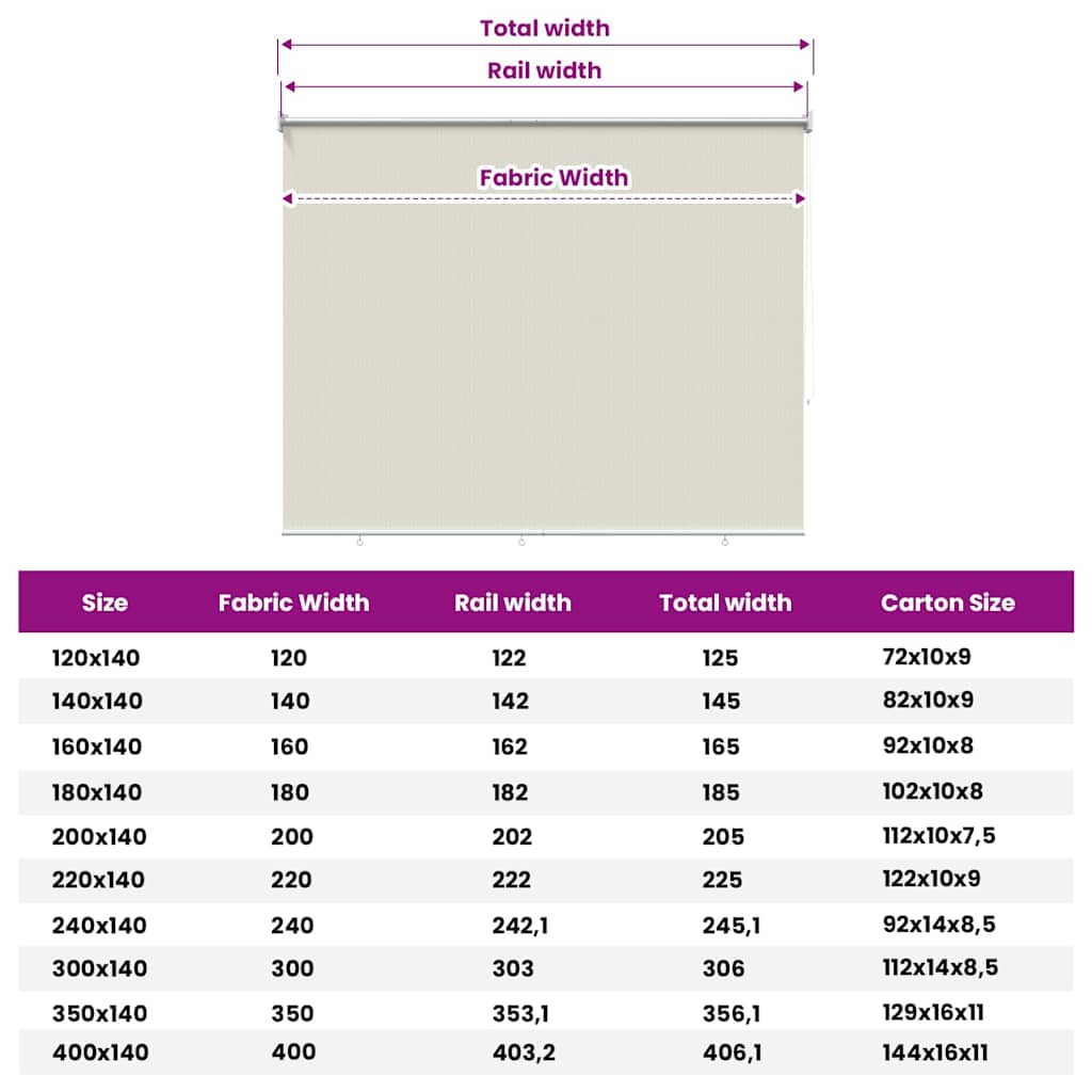 vidaXL Στόρι Σκίασης Ρόλερ Εξωτερικού Χώρου 165(Π) x 140(Υ) εκ. Κρεμ