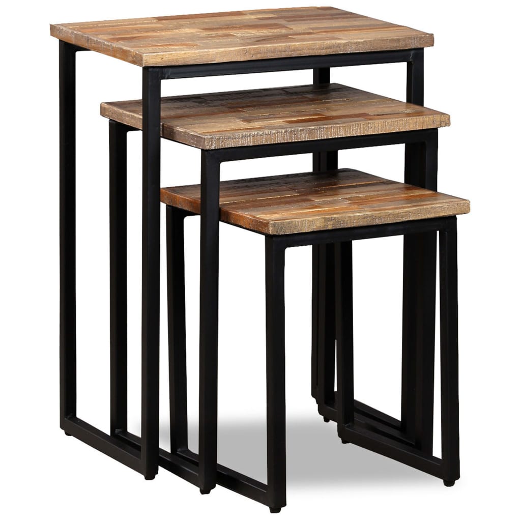 vidaXL Σετ Τραπεζάκια Σαλονιού Ζιγκόν 3 τεμ. Μασίφ Ανακυκλ. Ξύλο Teak