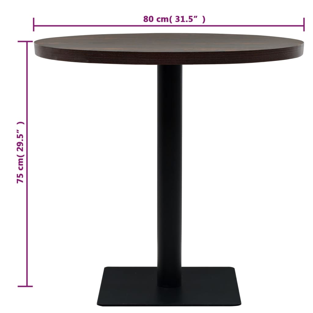 vidaXL Τραπέζι Bistro Στρογγυλό Σκούρο Σταχτί 80 x 75 εκ. MDF / Ατσάλι
