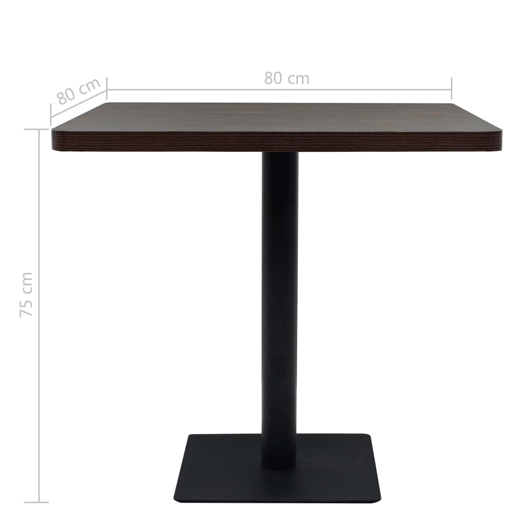 vidaXL Τραπέζι Bistro Τετράγωνο Σκούρο Σταχτί 80x80x75 εκ. MDF/Ατσάλι