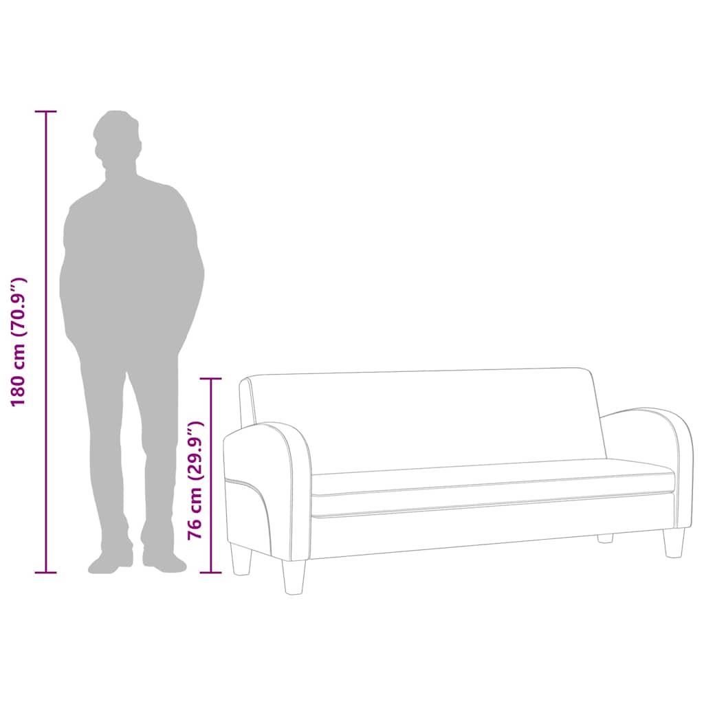 vidaXL Καναπές Τριθέσιος Καφέ από Συνθετικό Καστόρι