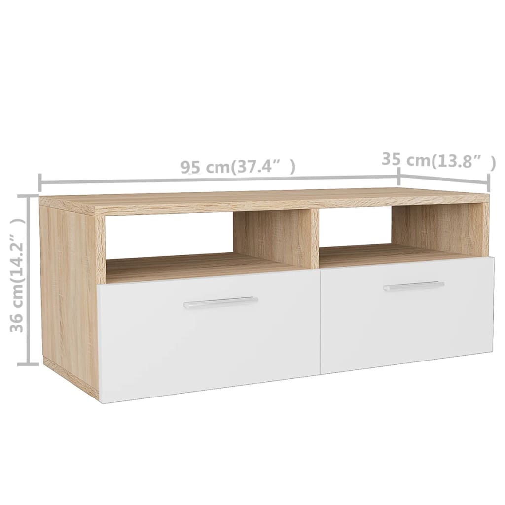 vidaXL Έπιπλα Τηλεόρασης 2 τεμ. Δρυς / Λευκό 95x35x36 εκ. Επεξ. Ξύλο