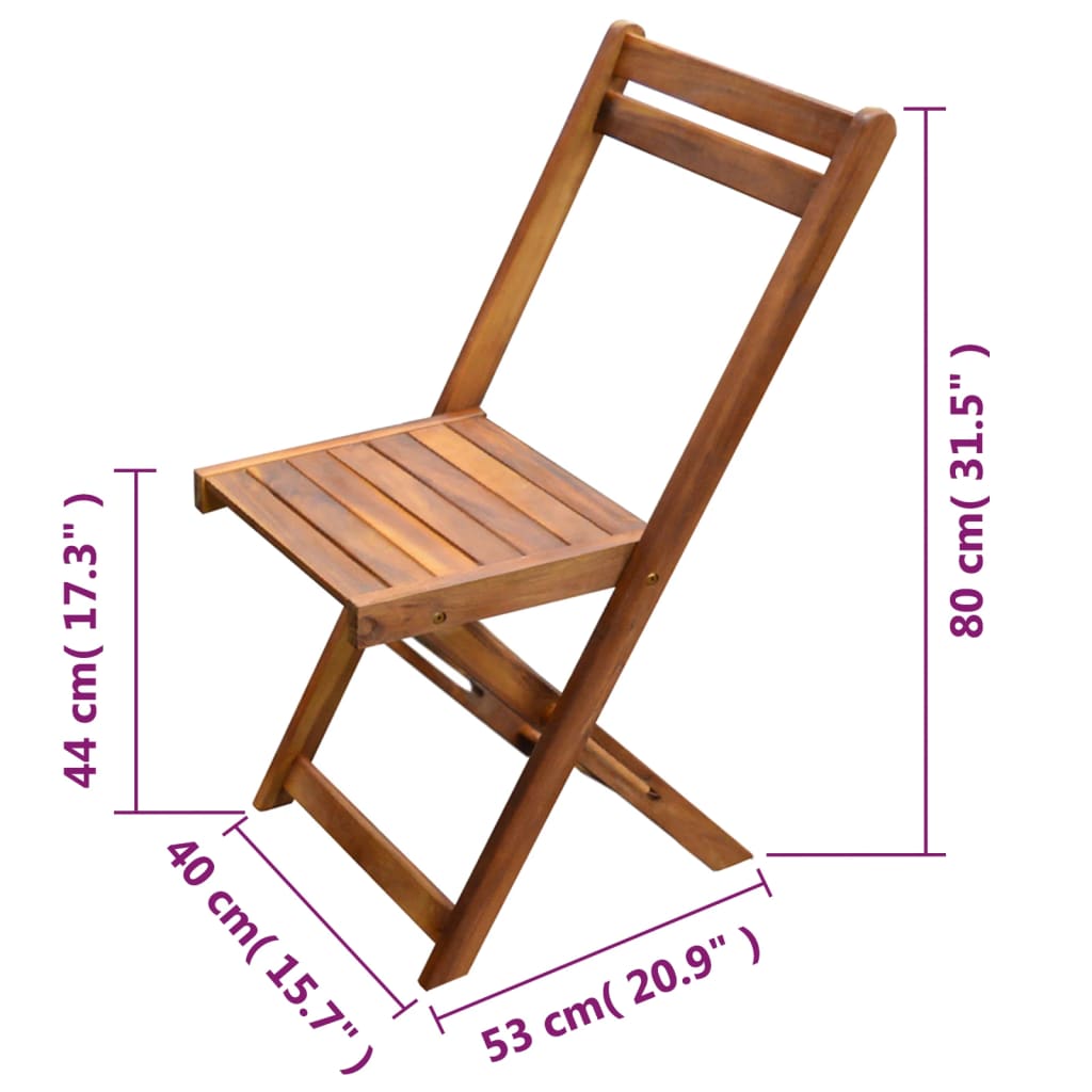 vidaXL Σετ Επίπλων Bistro Πτυσσόμενο 3 Τεμαχίων από Μασίφ Ξύλο Ακακίας