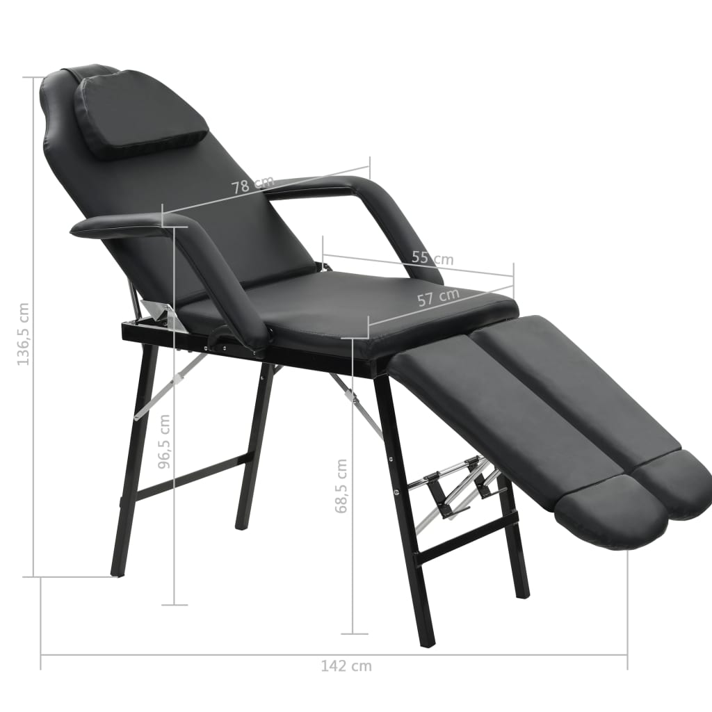 vidaXL Καρέκλα Αισθητικής Φορητή Μαύρη 185x78x76 εκ. Συνθετικό Δέρμα