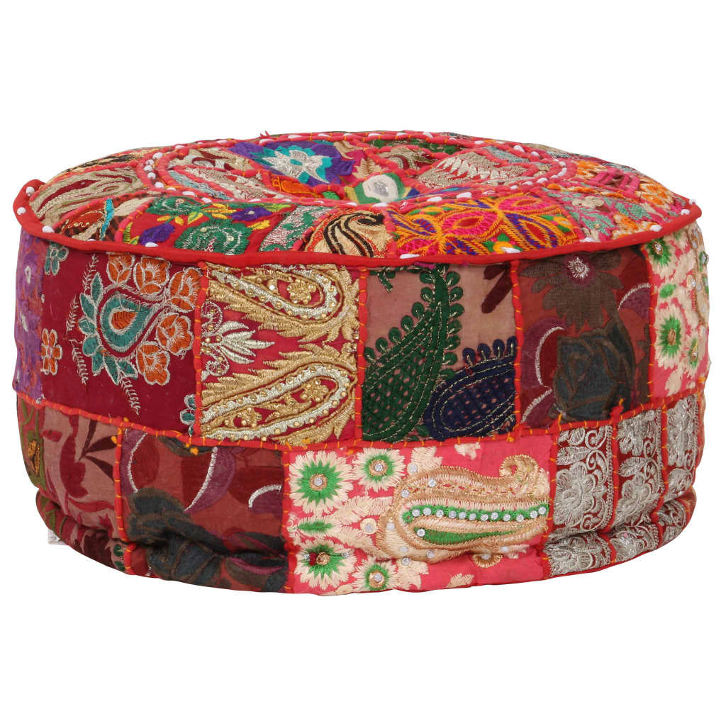 vidaXL Πουφ Patchwork Στρογγυλό Χειροποίητο Κόκκινο 40x20 εκ. Βαμβάκι