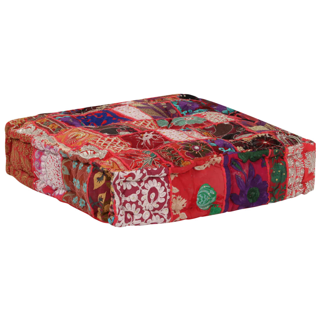 vidaXL Πουφ Patchwork Τετράγωνο Χειροπ. Κόκκινο 50x50x12 εκ. Βαμβάκι