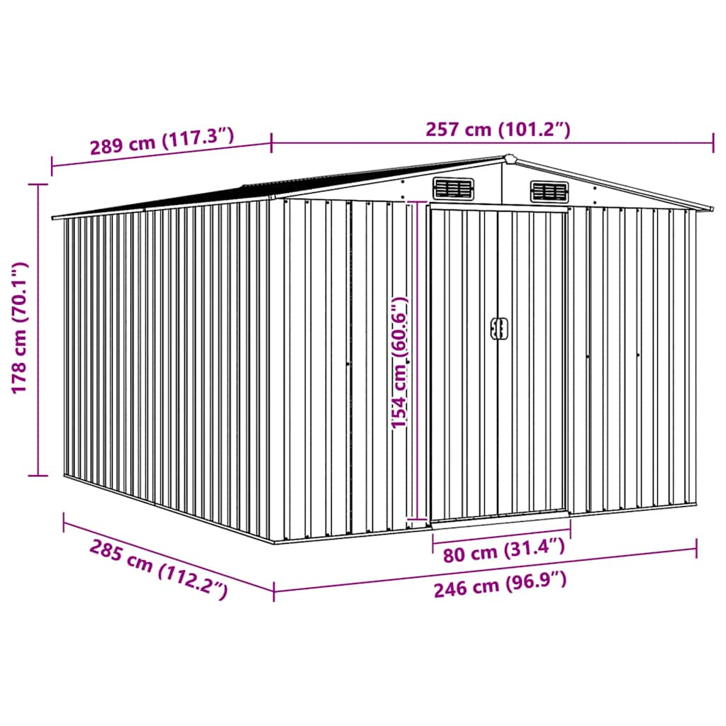 vidaXL Αποθήκη Κήπου Ανθρακί 257 x 298 x 178 εκ. από Μέταλλο