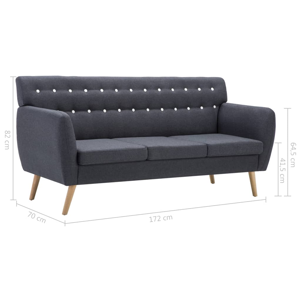 vidaXL Καναπές Τριθέσιος Σκ. Γκρι 172x70x82 εκ. Υφασμάτινη Ταπετσαρία