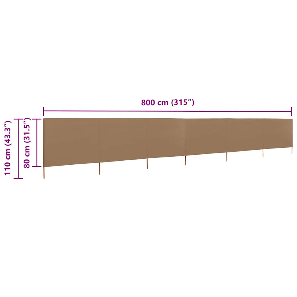 vidaXL Προστατευτικό Αέρα με 6 Πάνελ Χρώμα Taupe 800x80 εκ. Υφασμάτινο