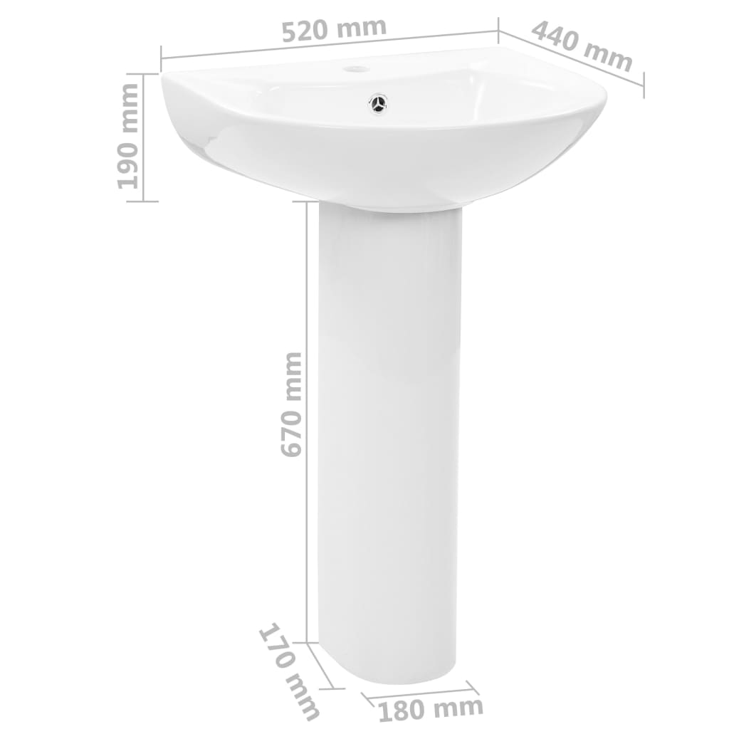vidaXL Νιπτήρας Επιδαπέδιος με Κολόνα Λευκός 520x440x190 χιλ Κεραμικός
