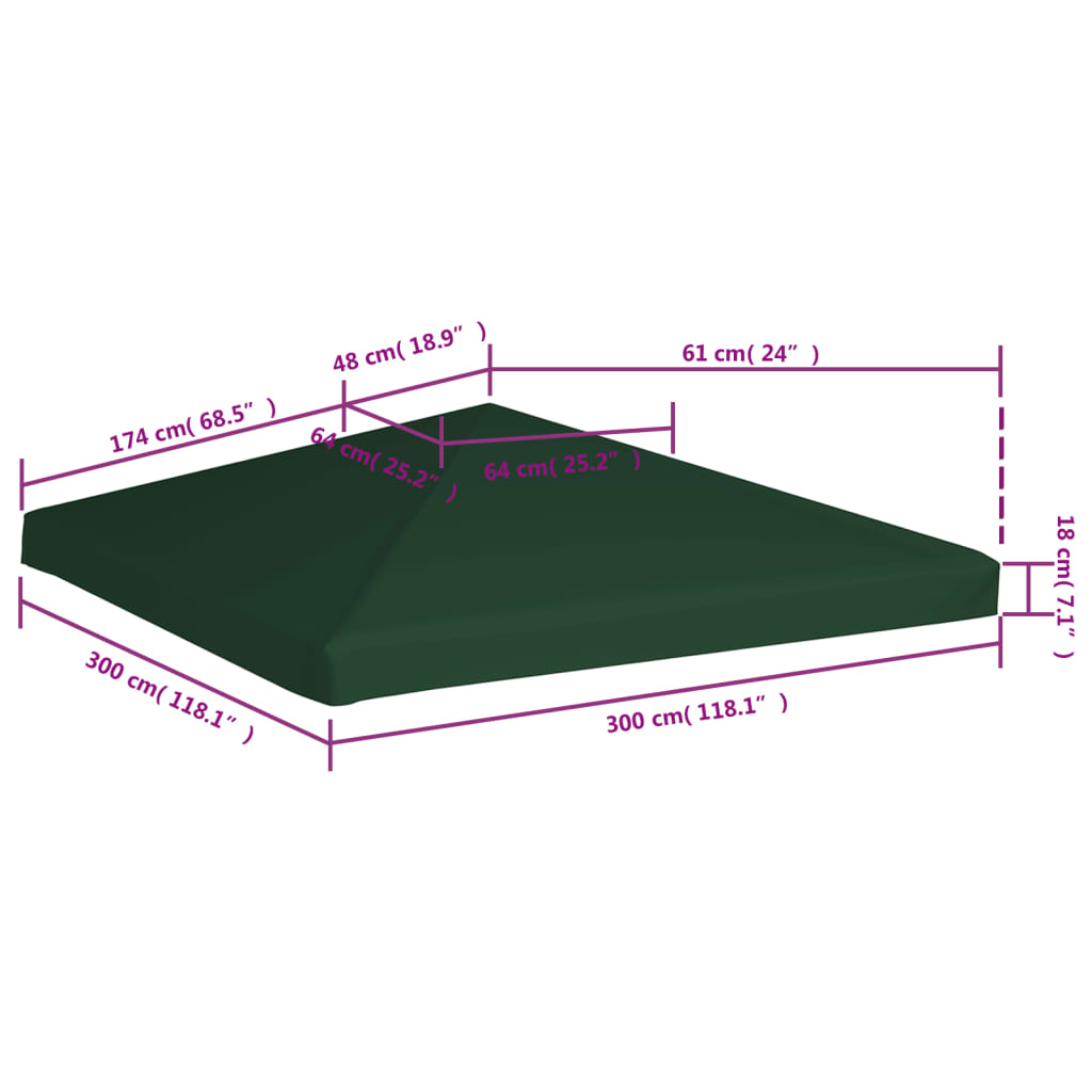 vidaXL Κάλυμμα για Κιόσκι Πράσινο 3 x 3 μ. 310 γρ./μ²