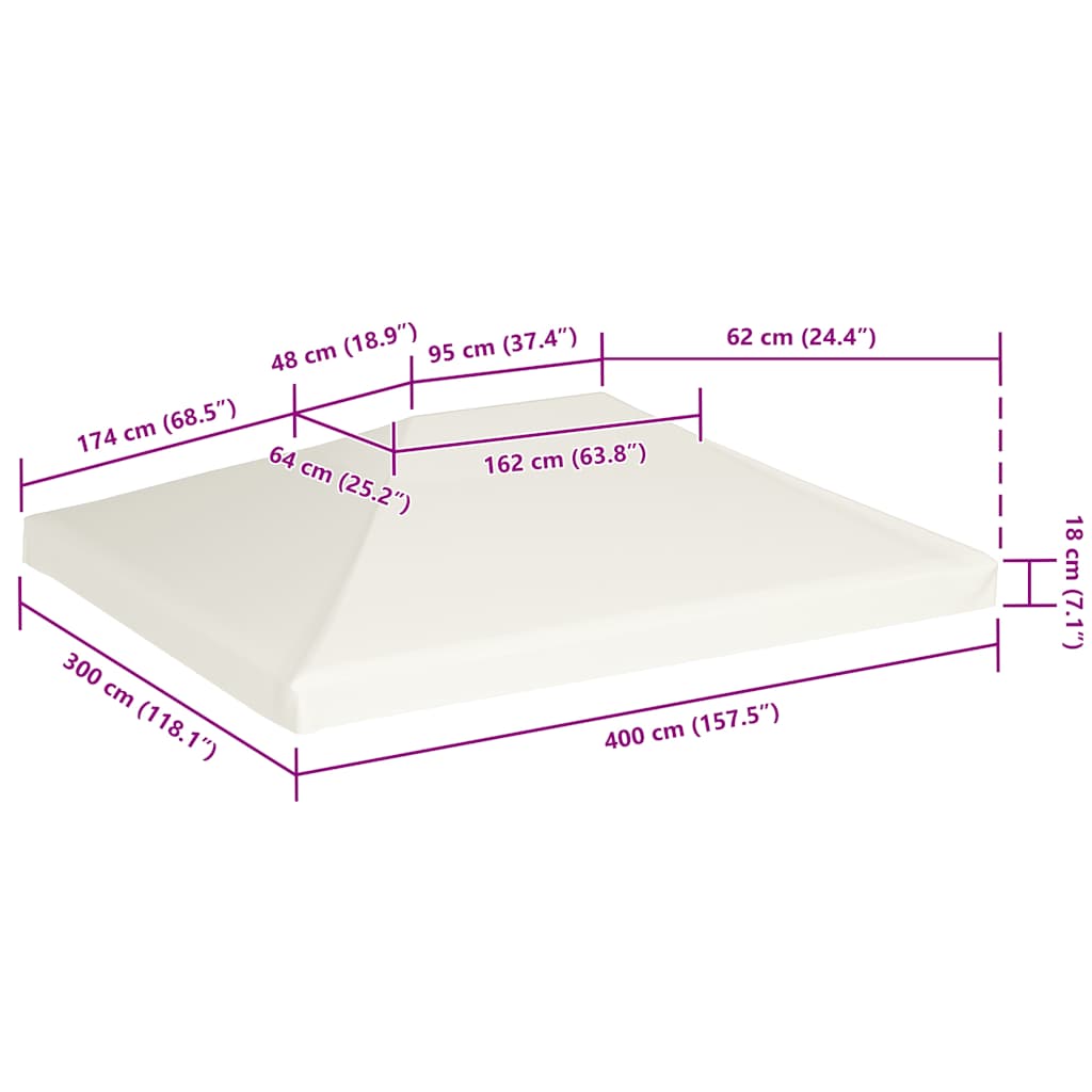 vidaXL Κάλυμμα για Κιόσκι Λευκό Κρεμ 4 x 3 μ. 310 γρ./μ²