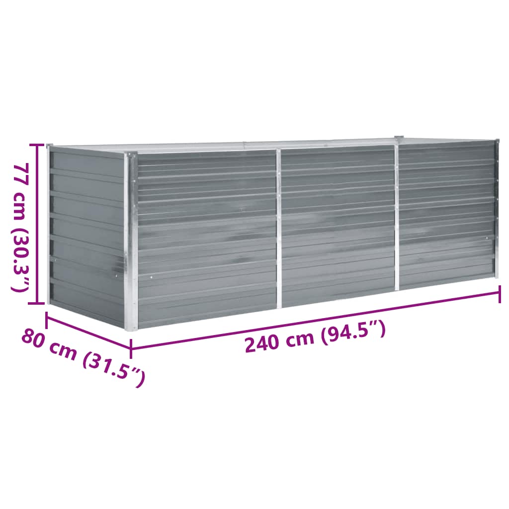 vidaXL Ζαρντινιέρα Υπερυψωμένη Γκρι 240x80x77 εκ. Γαλβανισμ. Χάλυβας
