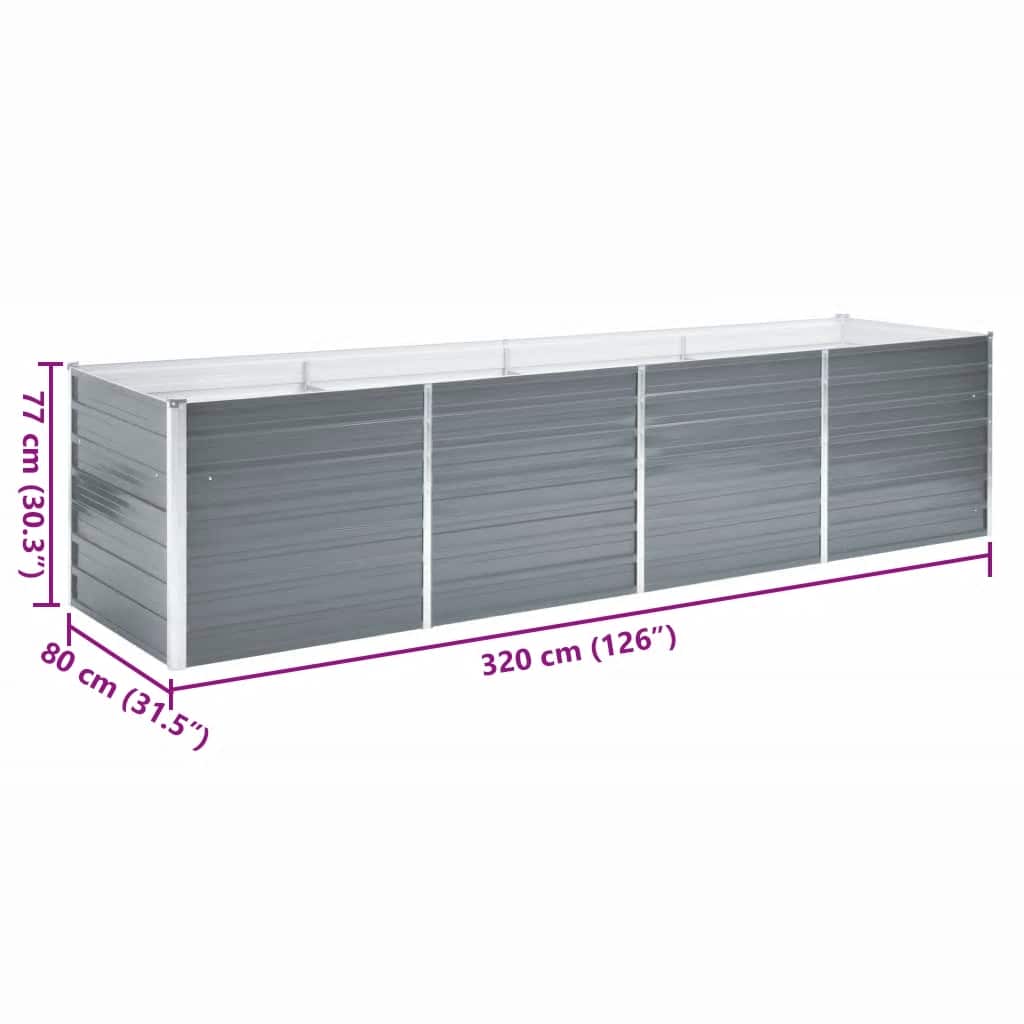 vidaXL Ζαρντινιέρα Υπερυψωμένη Γκρι 320x80x77 εκ. Γαλβανισμ. Χάλυβας