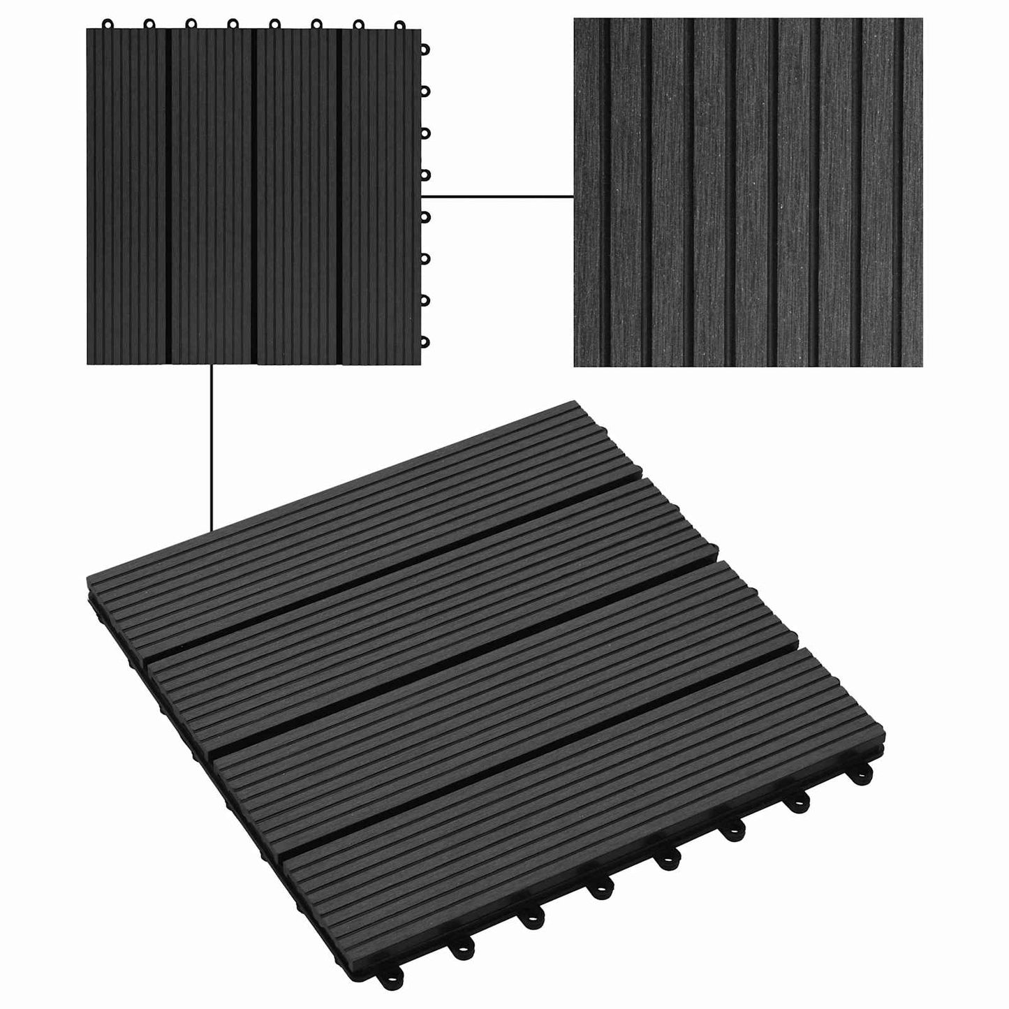vidaXL Πλάκα Κατασκευής 11 pcs Μαύρο 30 x 30 cm WPC