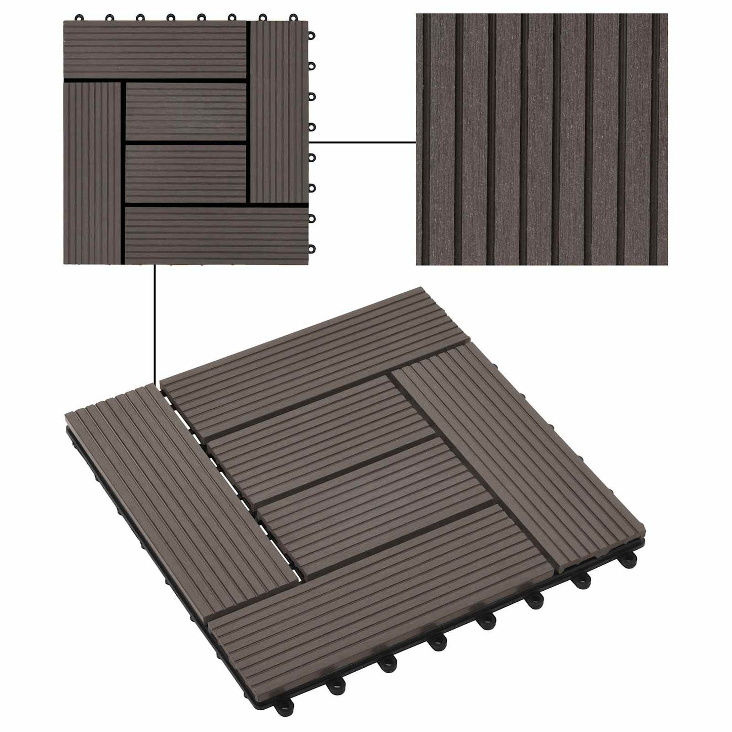 vidaXL Πλάκα Κατασκευής 11 pcs Σκούρο Καφέ 30 x 30 cm WPC
