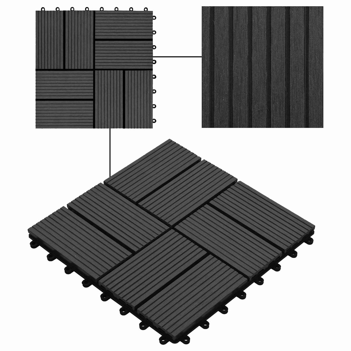 vidaXL Πλάκα Κατασκευής 11 pcs Μαύρο 30 x 30 cm WPC