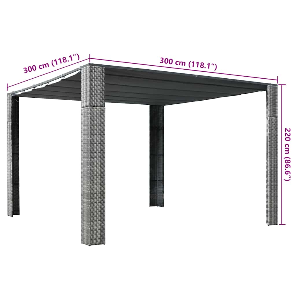 vidaXL Κιόσκι με Οροφή Γκρι/Ανθρακί 300x300x220 εκ. Συνθετικό Ρατάν