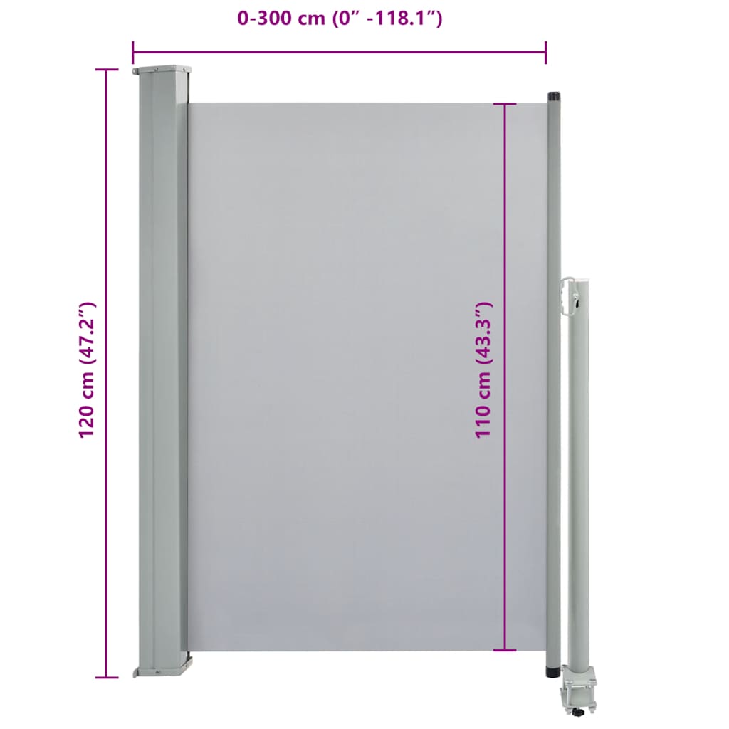 vidaXL Σκίαστρο Πλαϊνό Συρόμενο Βεράντας Γκρι 120 x 300 εκ.