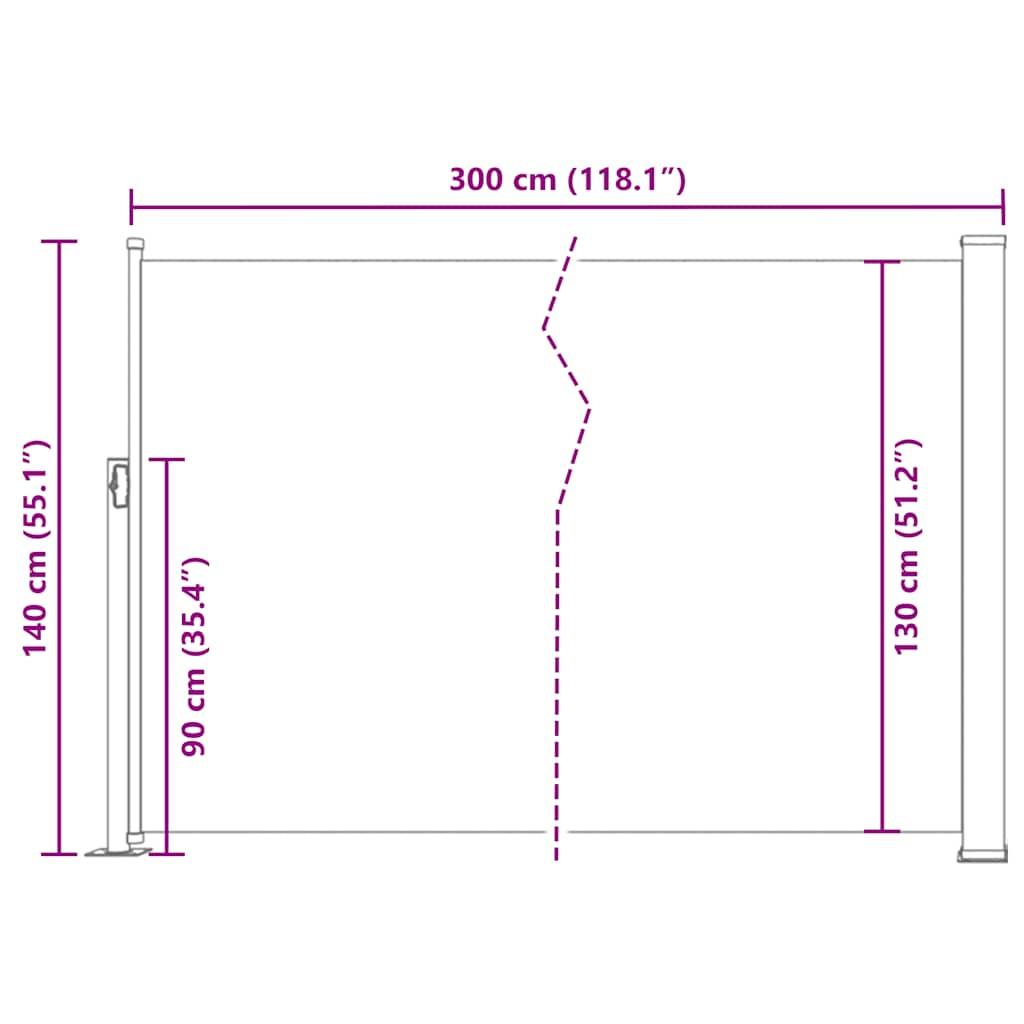 vidaXL Σκίαστρο Πλαϊνό Συρόμενο Καφέ 140 x 300 εκ.