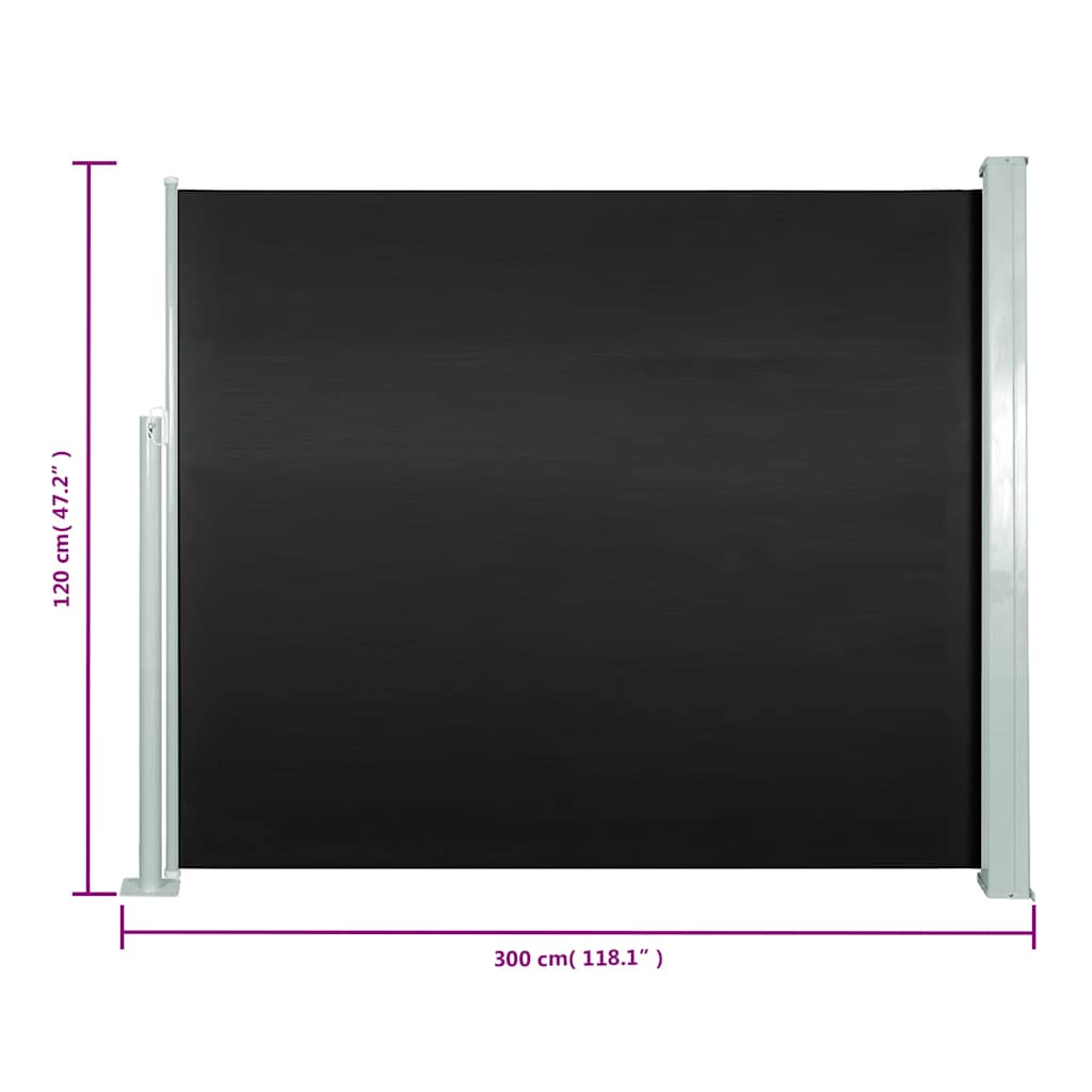 vidaXL Σκίαστρο Πλαϊνό Συρόμενο Μαύρο 120 x 300 εκ.