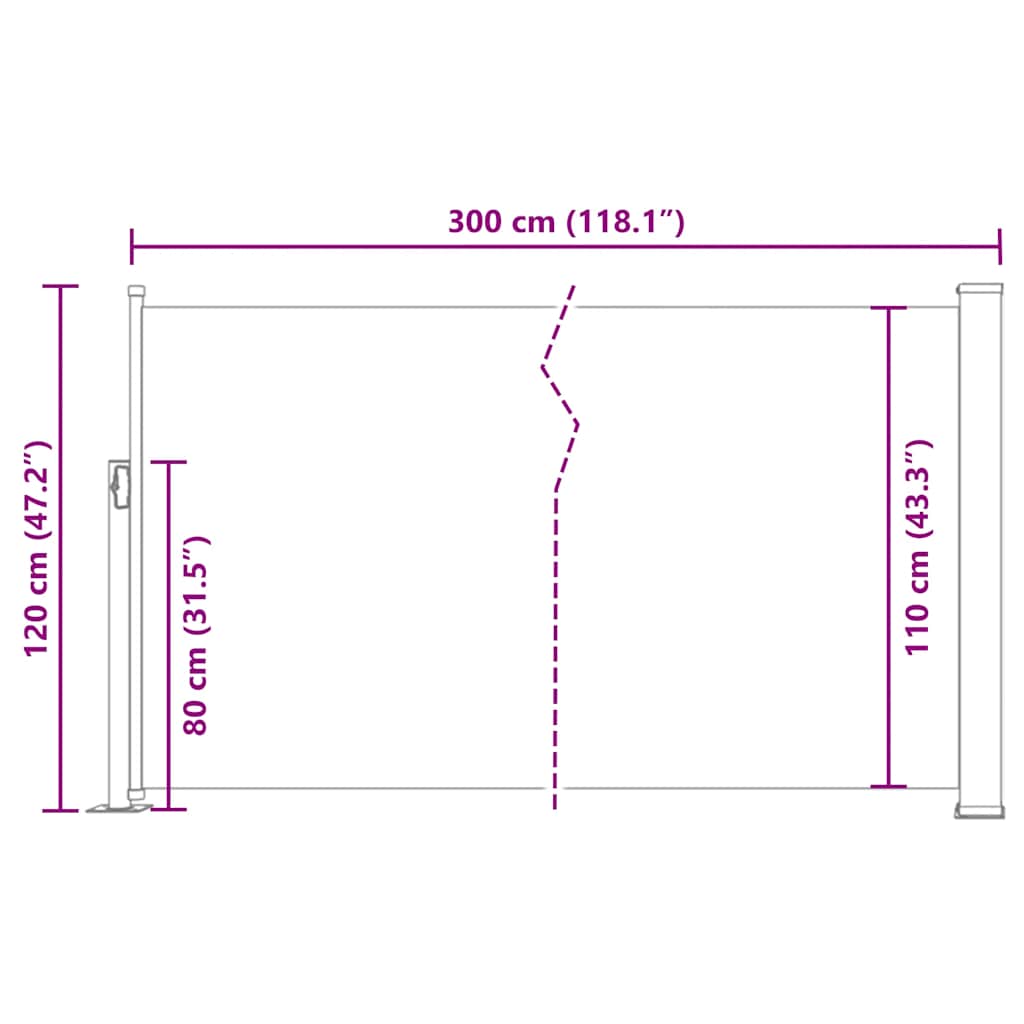vidaXL Σκίαστρο Πλαϊνό Συρόμενο Μαύρο 120 x 300 εκ.