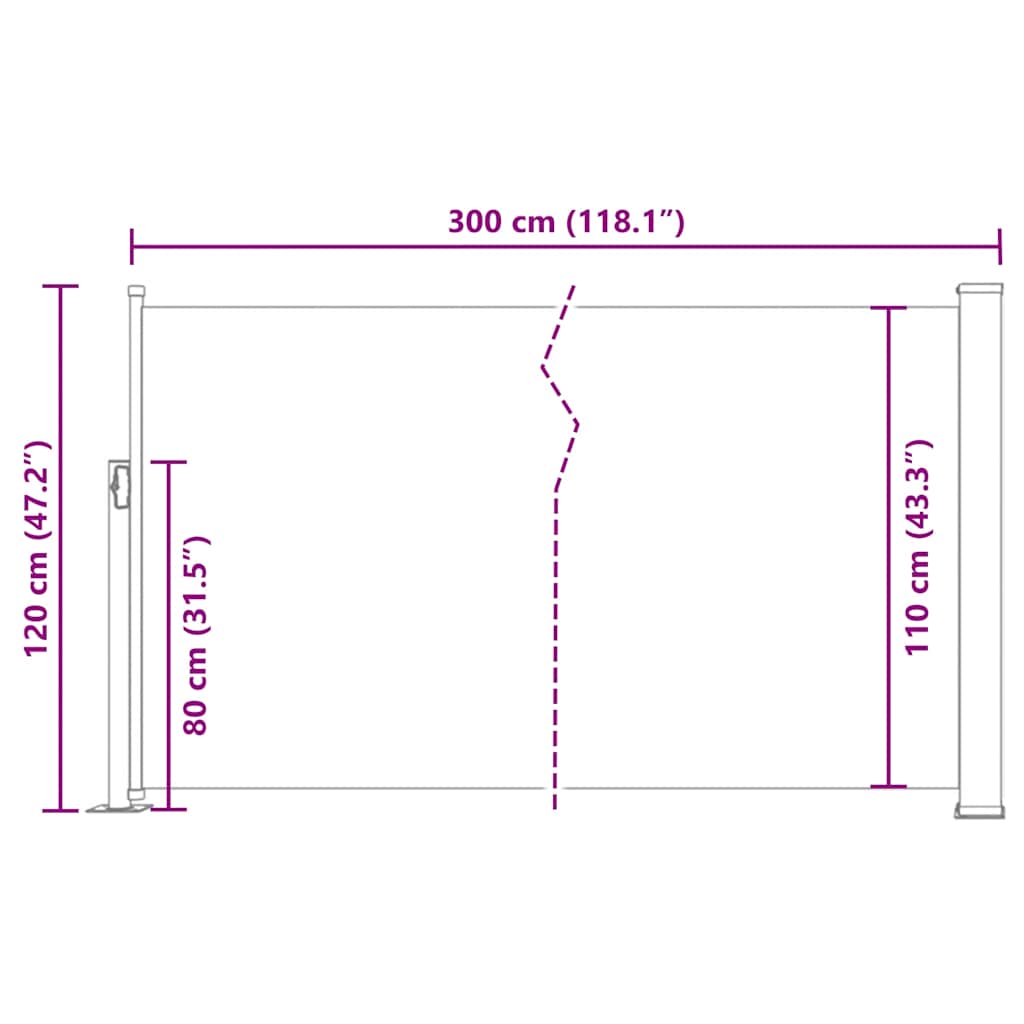 vidaXL Σκίαστρο Πλαϊνό Συρόμενο Καφέ 120 x 300 εκ.