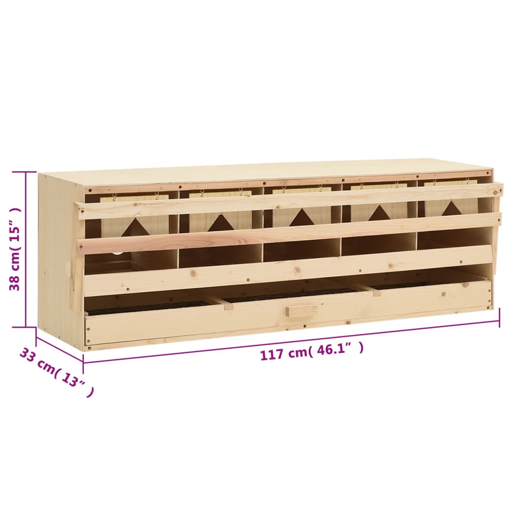 vidaXL Φωλιά για Κότες με 5 Θέσεις 117x33x38 εκ. από Μασίφ Ξύλο Πεύκου