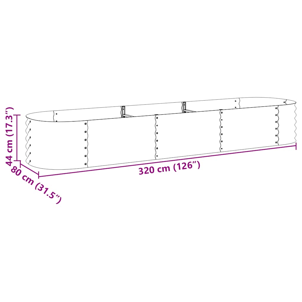vidaXL Ζαρντινιέρα Υπερυψωμένη Ασημί 320x80x44 εκ. Γαλβανισμ. Χάλυβας