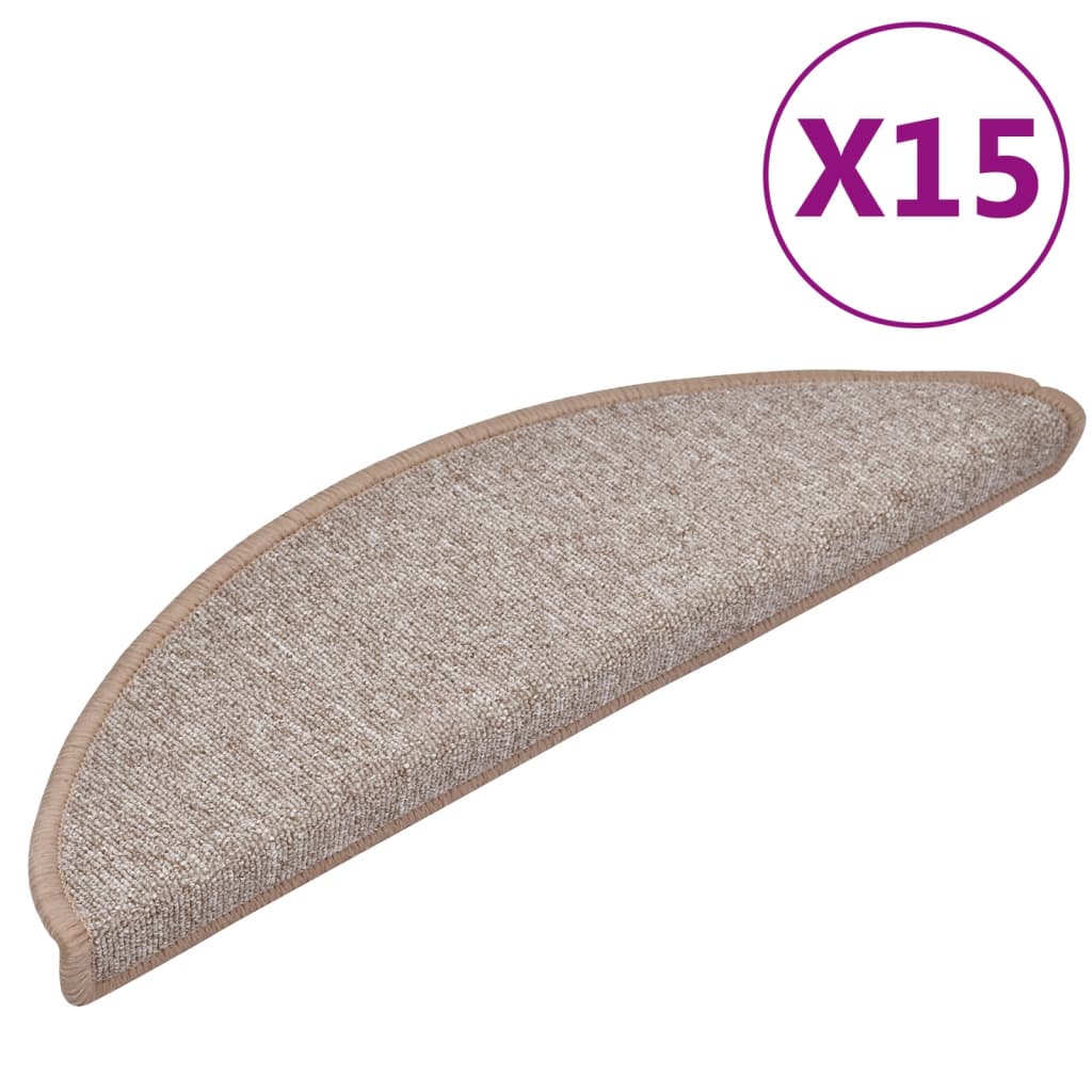 vidaXL Πατάκια Σκάλας 15 τεμ. Ανοιχτό Καφέ 56 x 17 x 3 εκ.