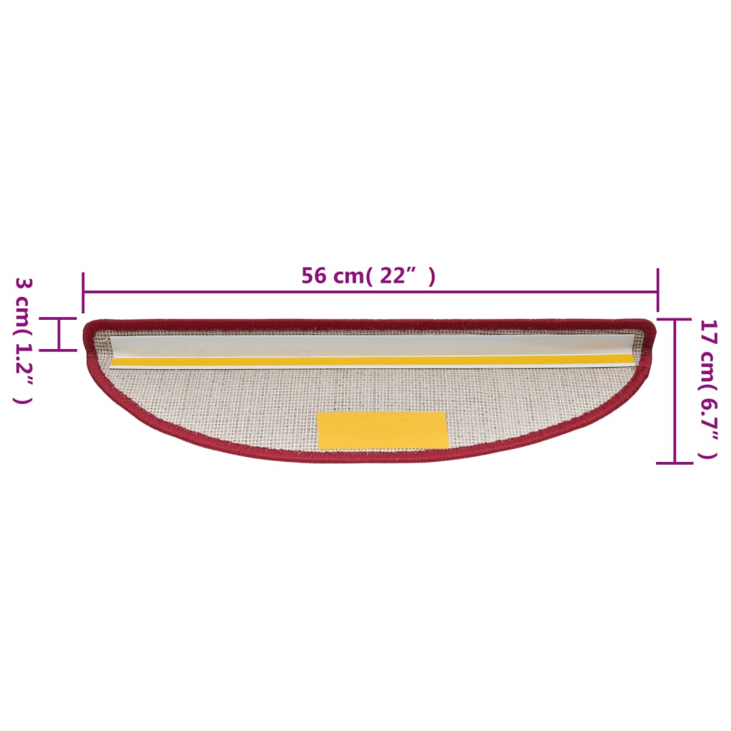 vidaXL Πατάκια Σκάλας 15 τεμ. Μπορντό 56 x 17 x 3 εκ.
