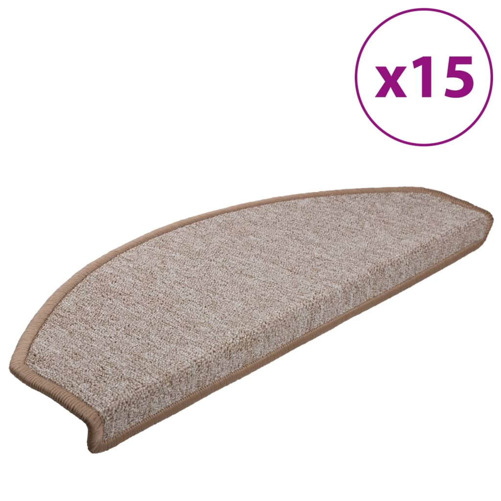 vidaXL Πατάκια Σκάλας 15 τεμ. Ανοιχτό Καφέ 65 x 24 x 4 εκ.