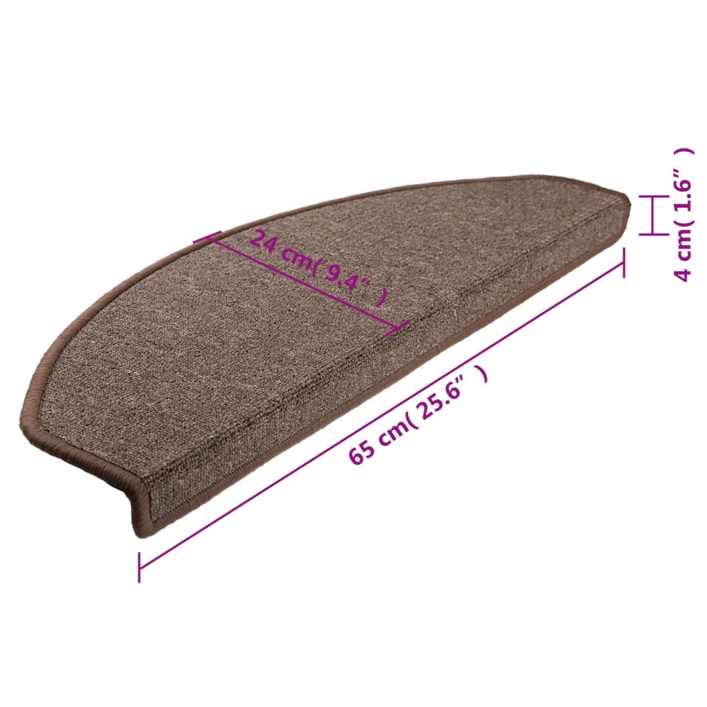 vidaXL Πατάκια Σκαλοπάτια 15 τεμ. 65x24x4 εκ. Καφέ Καφέ Ημίστρογγυλά Μεγάλα