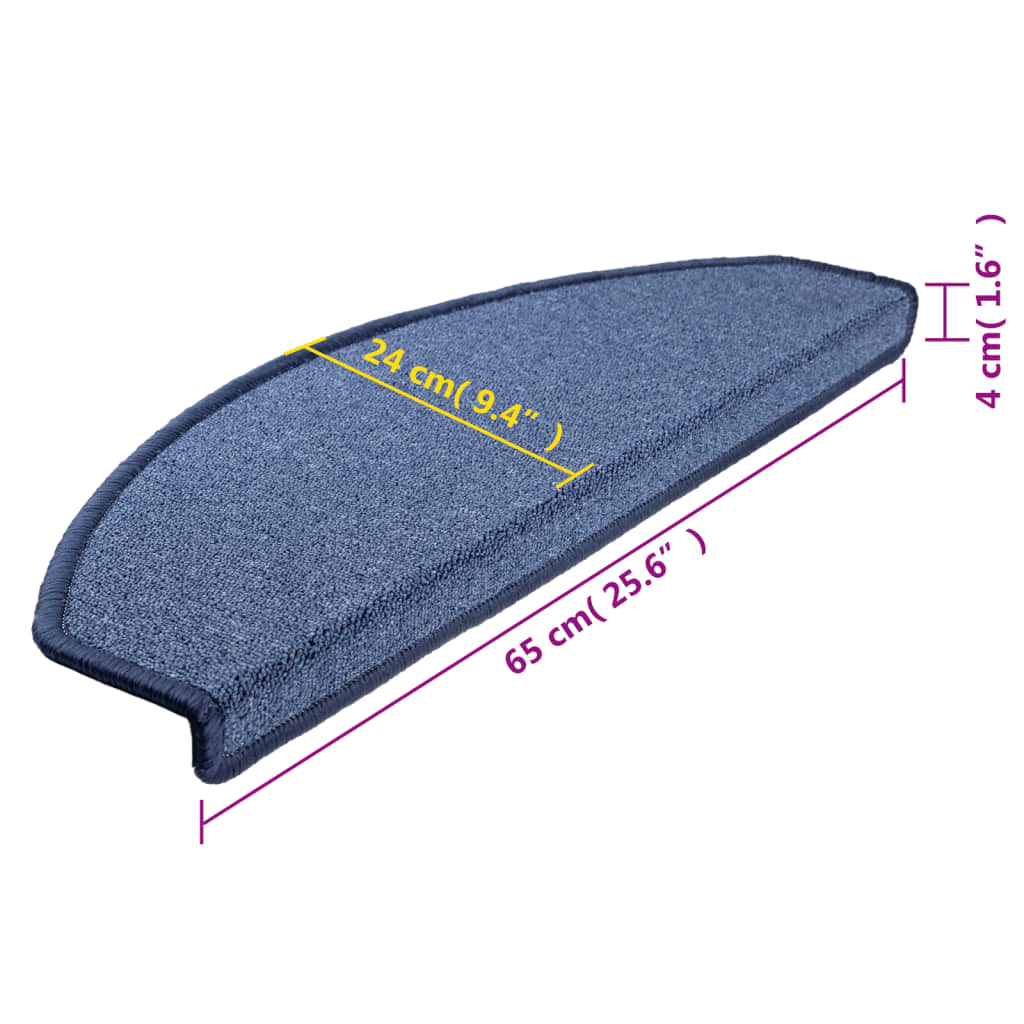 vidaXL Πατάκια Σκάλας 15 τεμ. Μπλε 65 x 24 x 4 εκ.