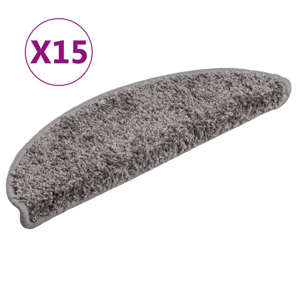 vidaXL Πατάκια Σκάλας Μοκέτα 15 τεμ. Γκρι 56 x 17 x 3 εκ.