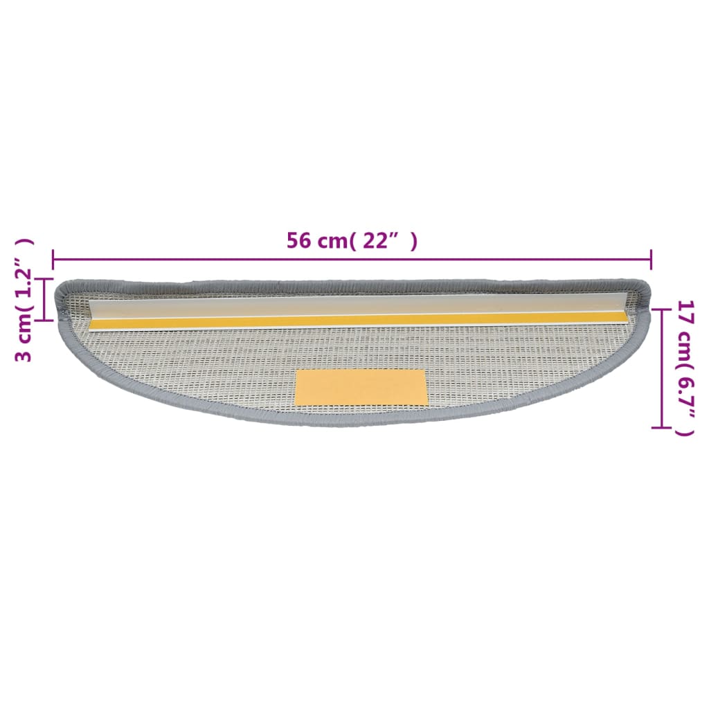 vidaXL Πατάκια Σκαλιών 15 τεμ. Γκρι Ημίστρογγυλά 56x17x3 εκ.