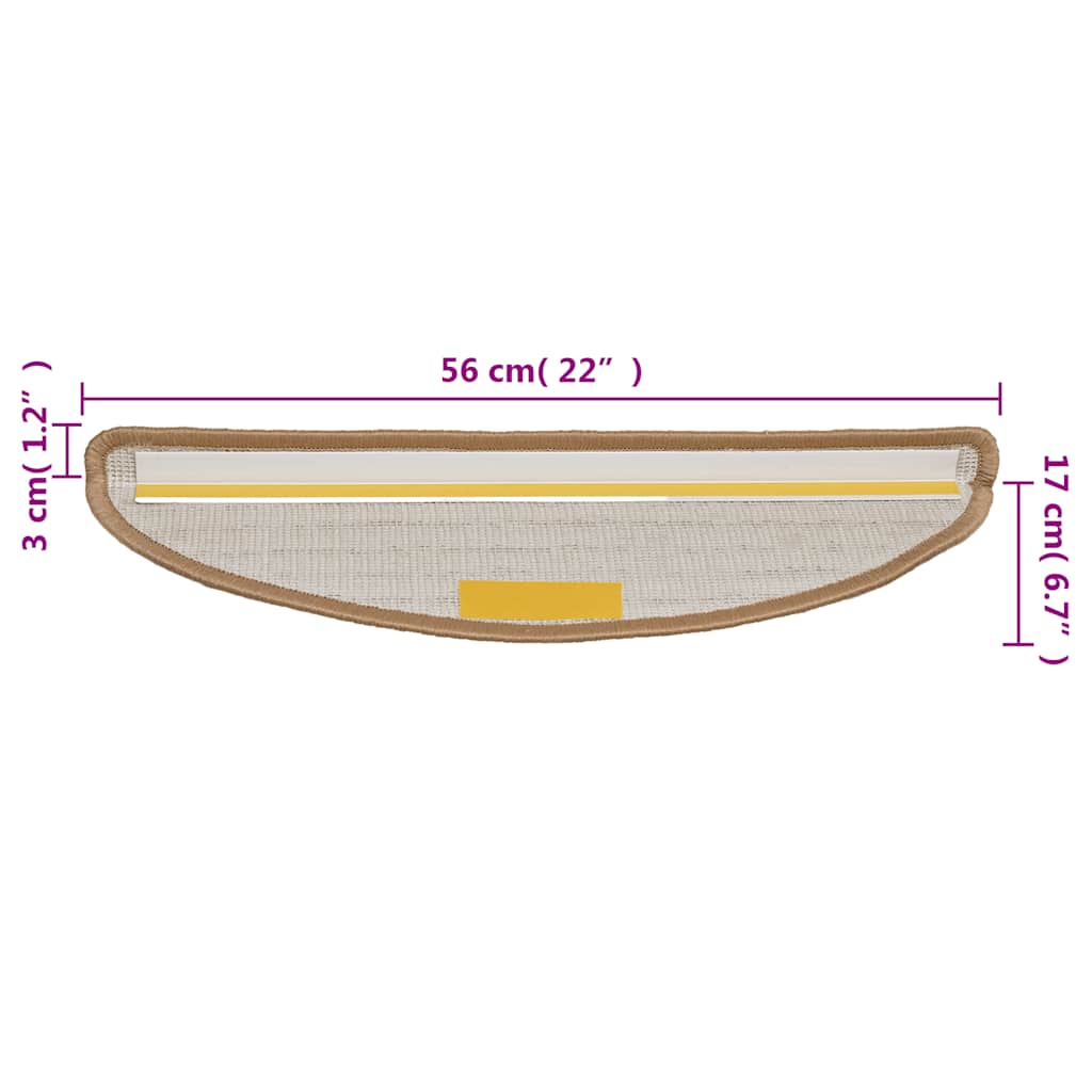 vidaXL Πατάκια Σκαλιών 15 τεμ. Μπεζ Ημίκυκλα 56x17x3 εκ.