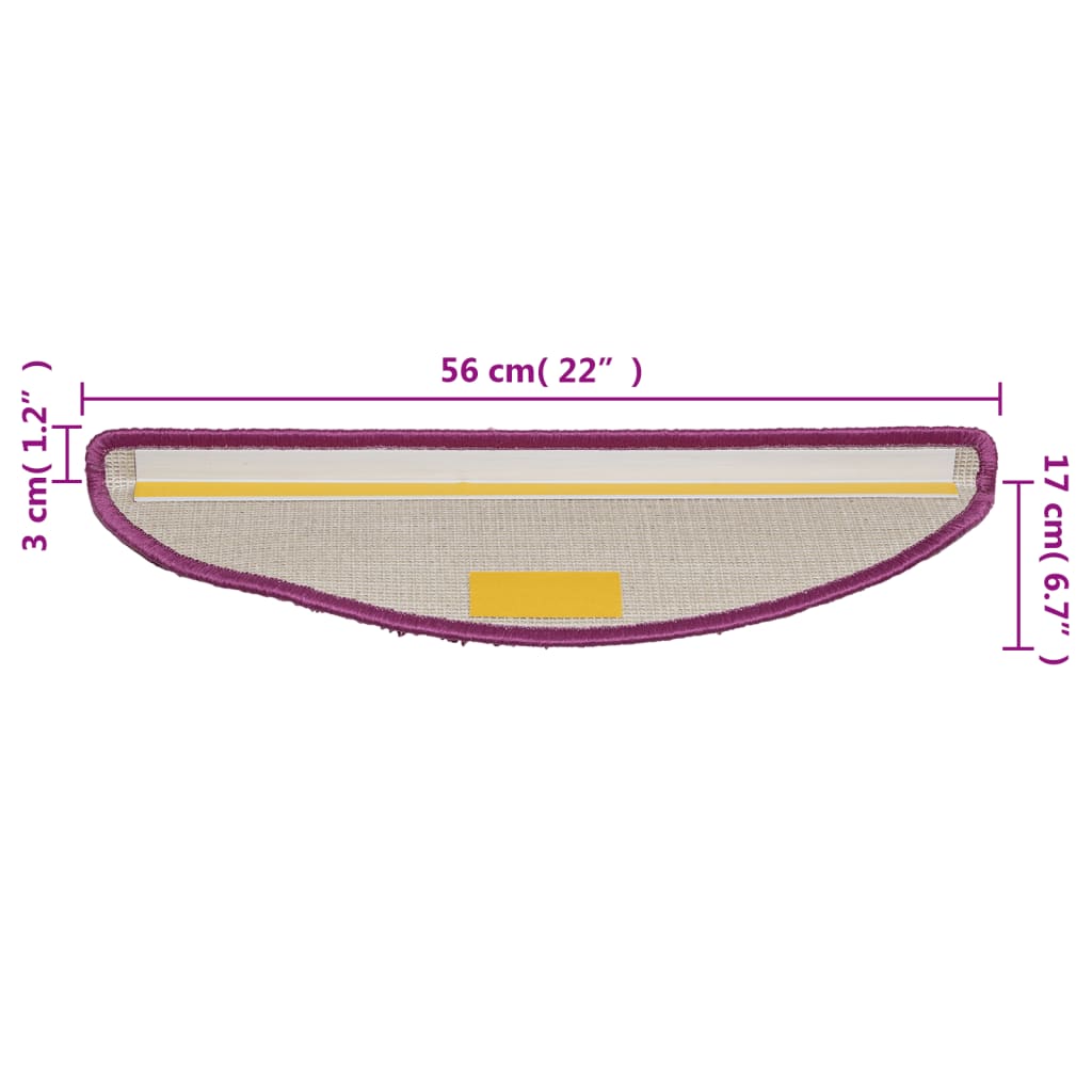 vidaXL Πατάκια Σκαλιών 15 τεμ. Μωβ Ημίκυκλα 56x17x3 εκ.