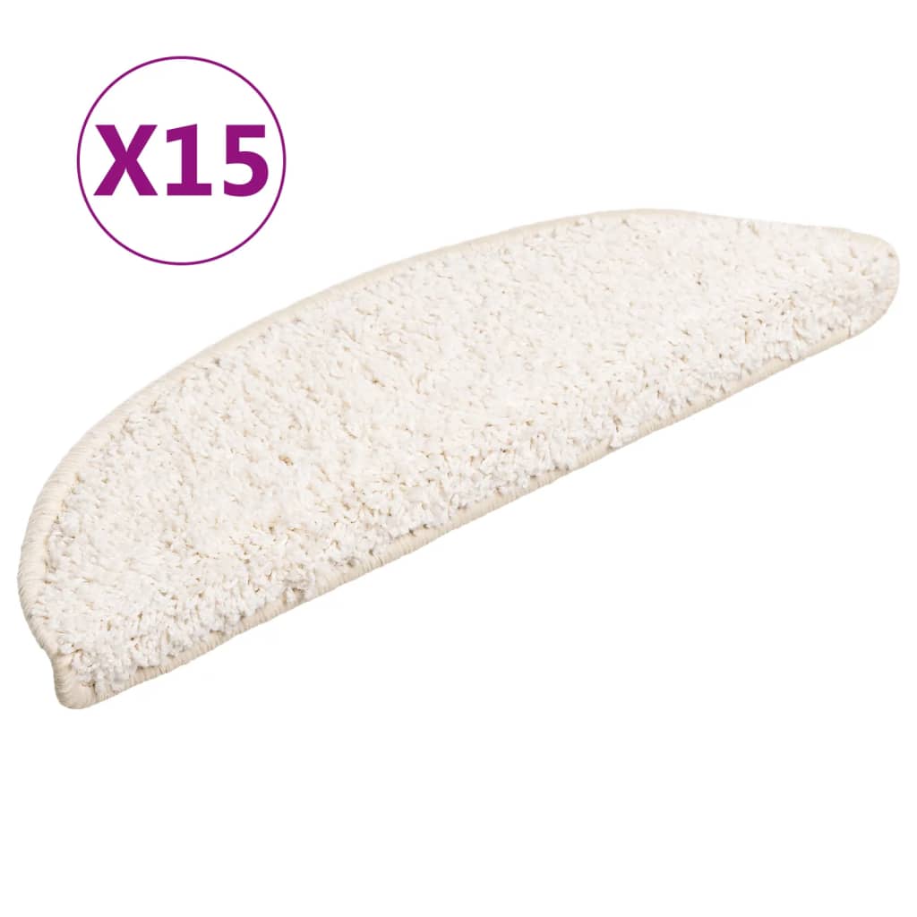 vidaXL Πατάκια Σκάλας Μοκέτα 15 τεμ. Λευκά 56 x 17 x 3 εκ.
