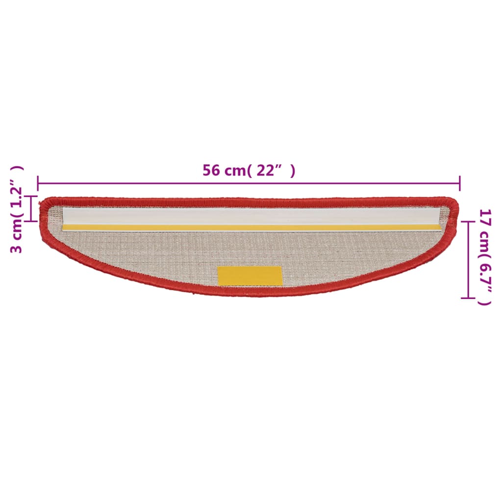 vidaXL Πατάκια Σκαλιών 15 τεμ. Κόκκινα Ημίκυκλα 56x17x3 εκ.
