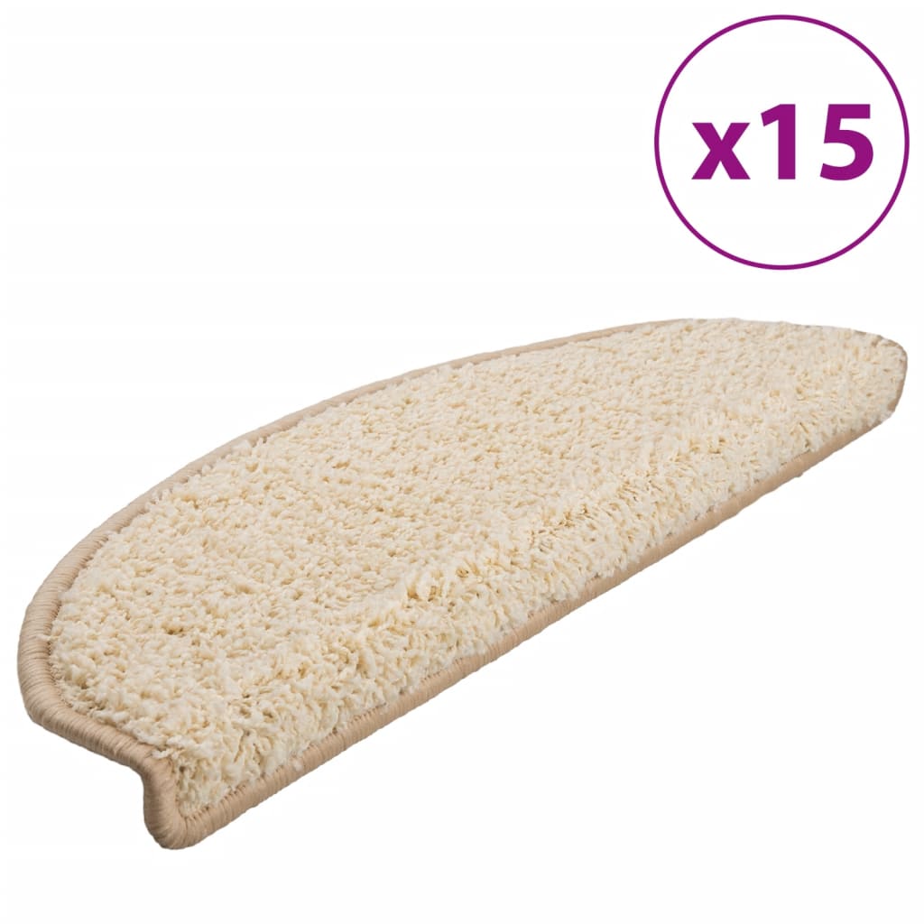 vidaXL Πατάκια Σκάλας Μοκέτα 15 τεμ. Κρεμ 65 x 21 x 4 εκ.