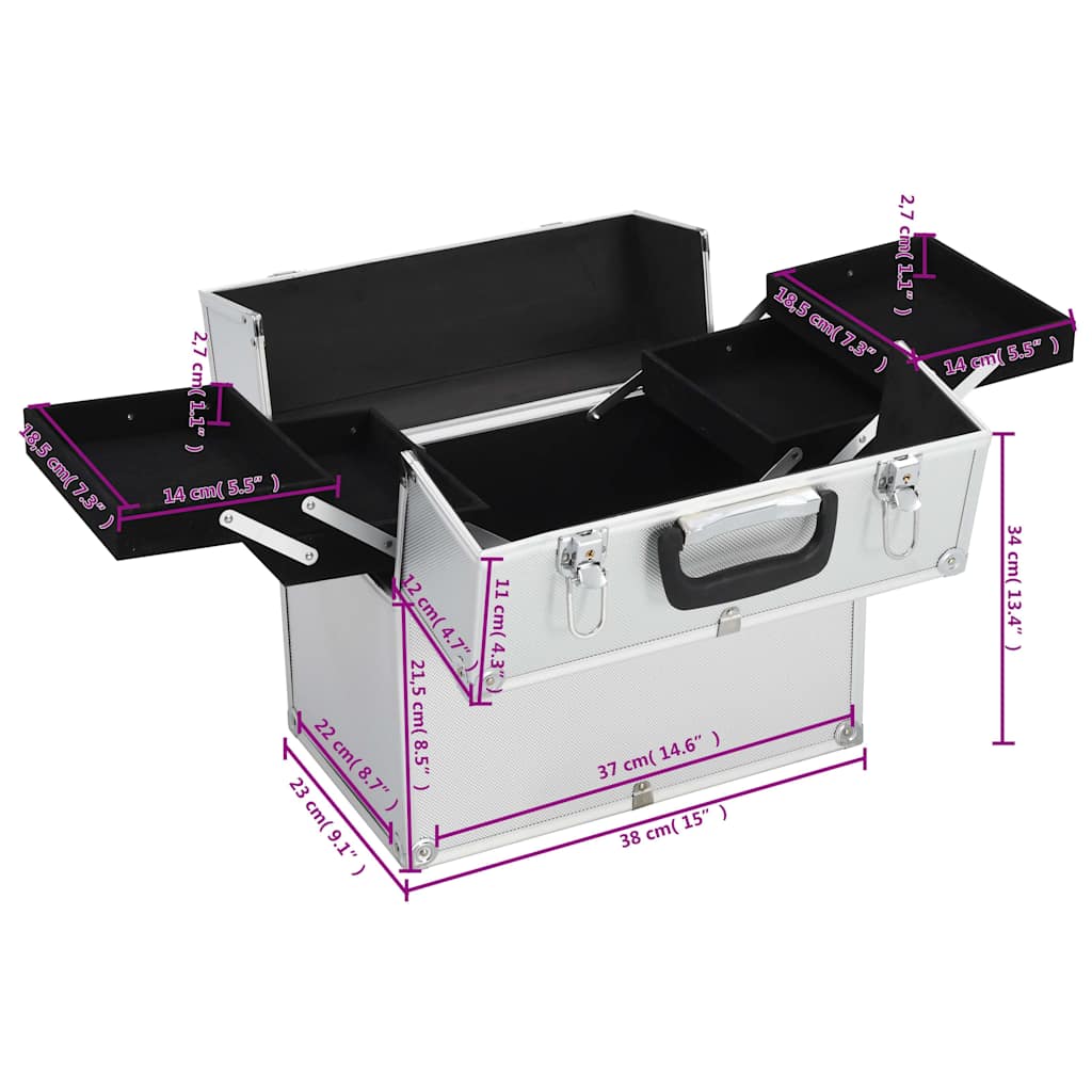 vidaXL Βαλίτσα Μακιγιάζ Ασημί 38x23x34 εκ. Αλουμινίου