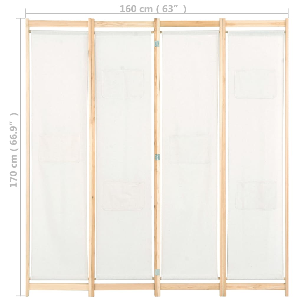 vidaXL Διαχωριστικό Δωματίου με 4 Πάνελ Κρεμ 160x170x4 εκ. Υφασμάτινο