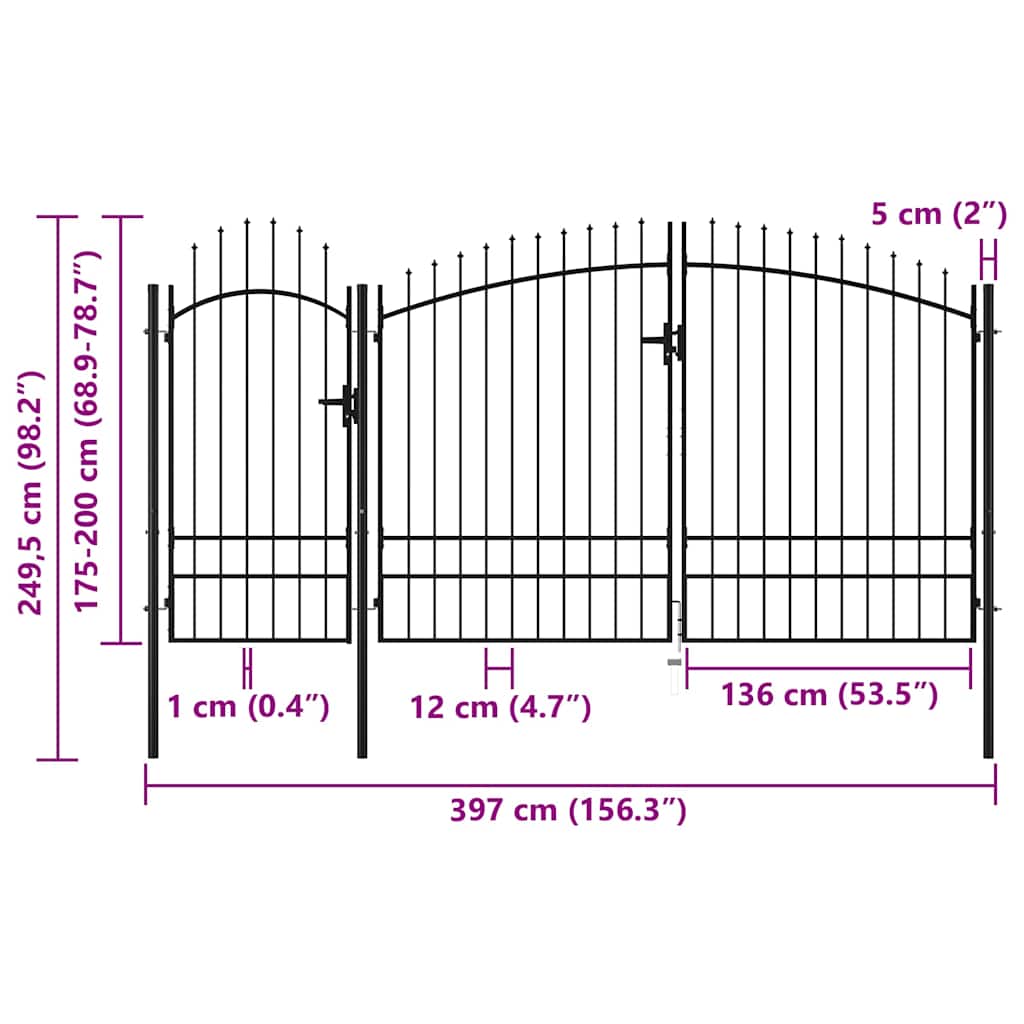 vidaXL Πόρτα Κήπου Woerden Μαύρη Ατσάλινη 1,95x4 μ.
