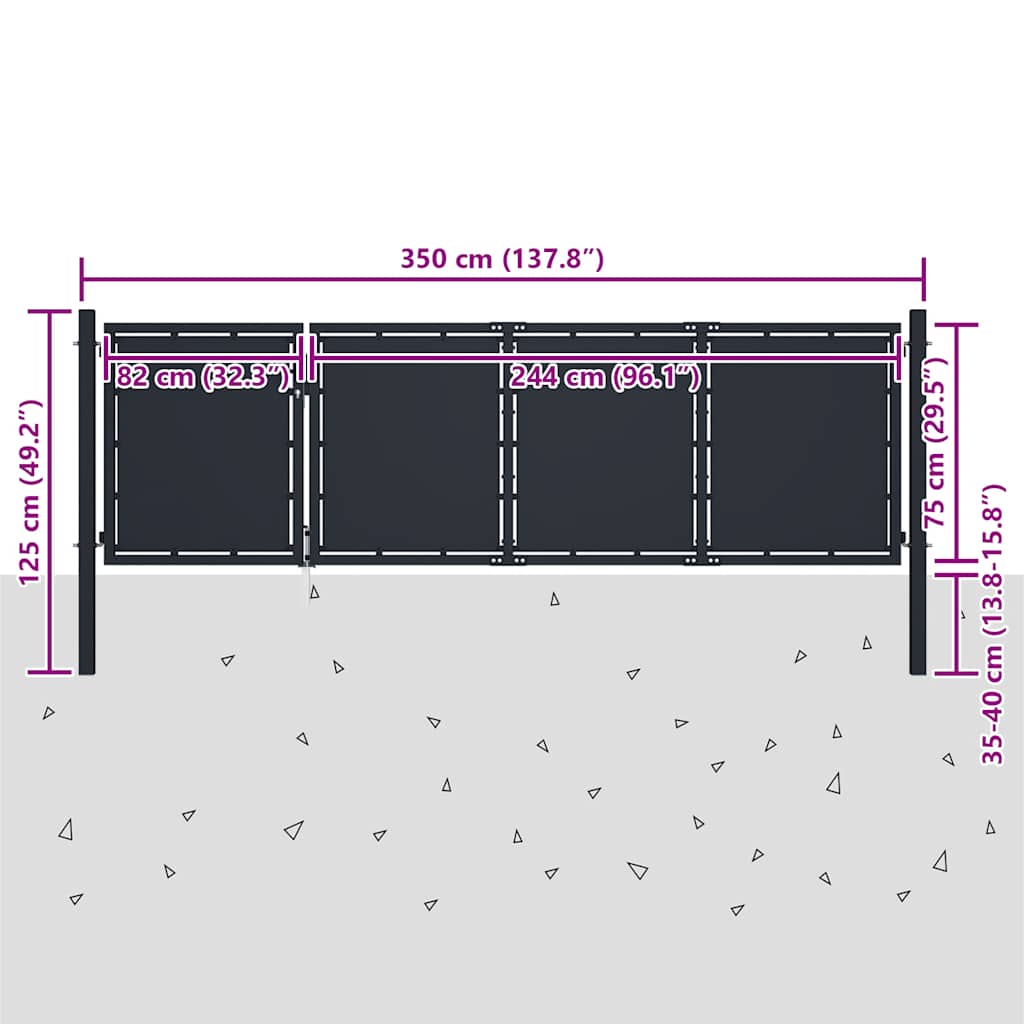 vidaXL Πόρτα Κήπου Ανθρακί Ατσάλινη 350x75 εκ.